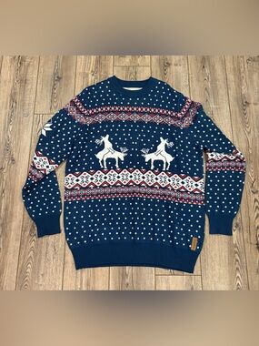 Tipsy Elves Moose Fair Isle Ugly Christmas Sweater Blue Knit Size approx2XL/3XL